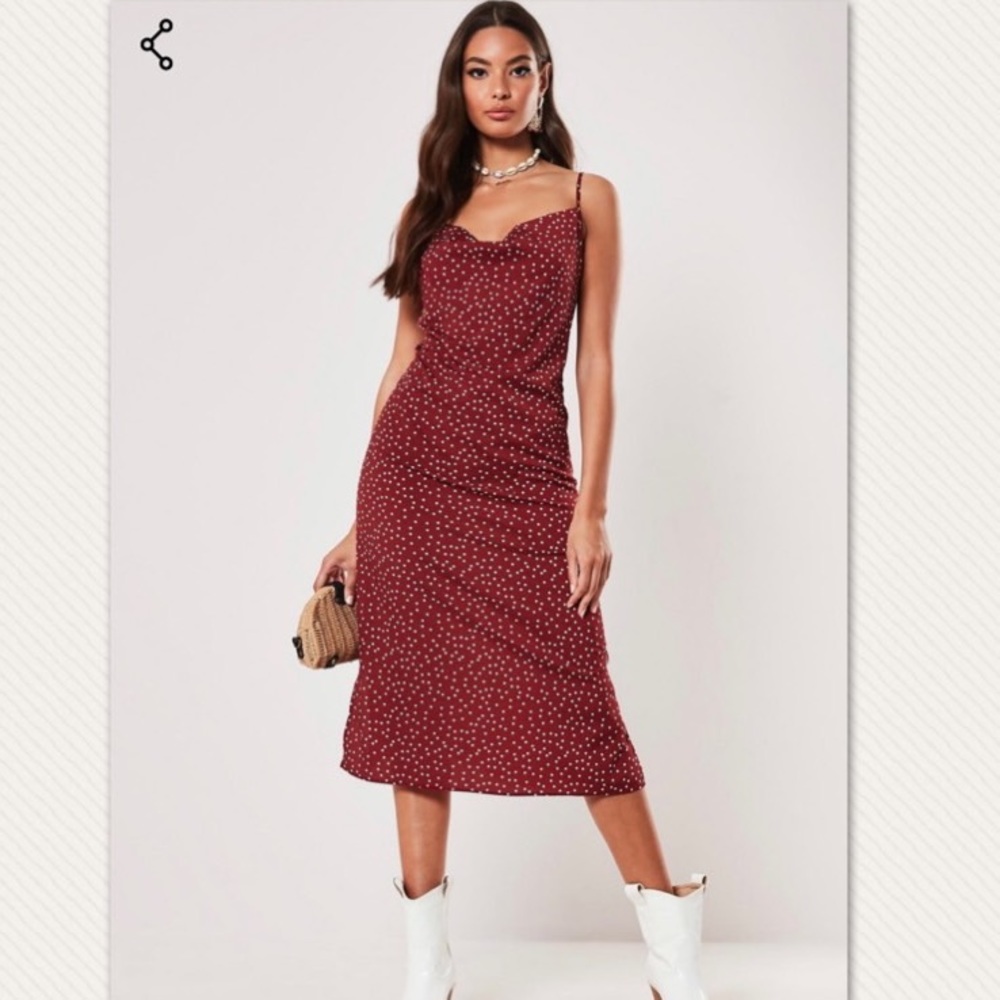 Misguided Red Polka Dot Cowl Midi Dress